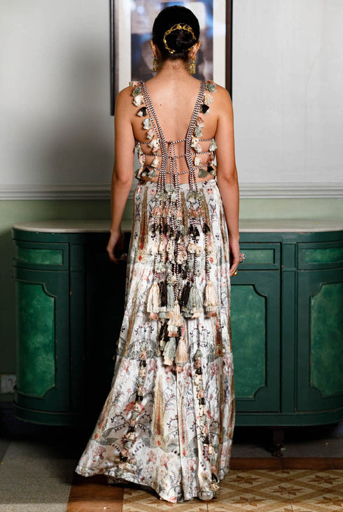 Kainat Ochre Forest Whisper Printed Embroidered Back Tie-Up Choli And Sharara